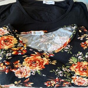 NWOT Black and Floral Maternity Long-sleeve Tops by Bearsland-Sixe XXL 2 Pk.